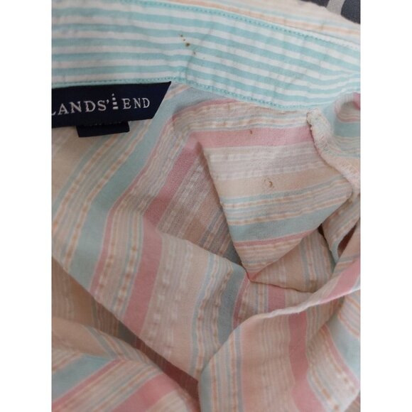 Lands End Women 10 Petite Sleeveless Collar Button Down Blouse Pastel Seersucker - Picture 11 of 16